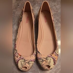 Melissa Pink Unicorn Peep-Toe Ballet Flats